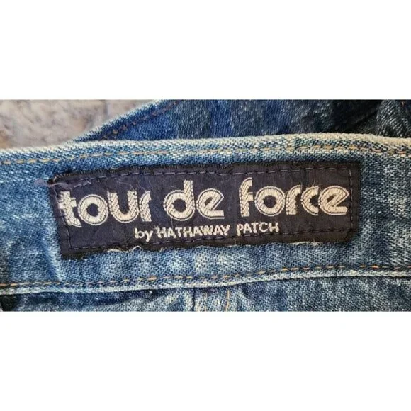 VTG 70s Women's Tour De Force Wide Flare Leg Baggy Jeans Patch Pockets Blue Sz 6